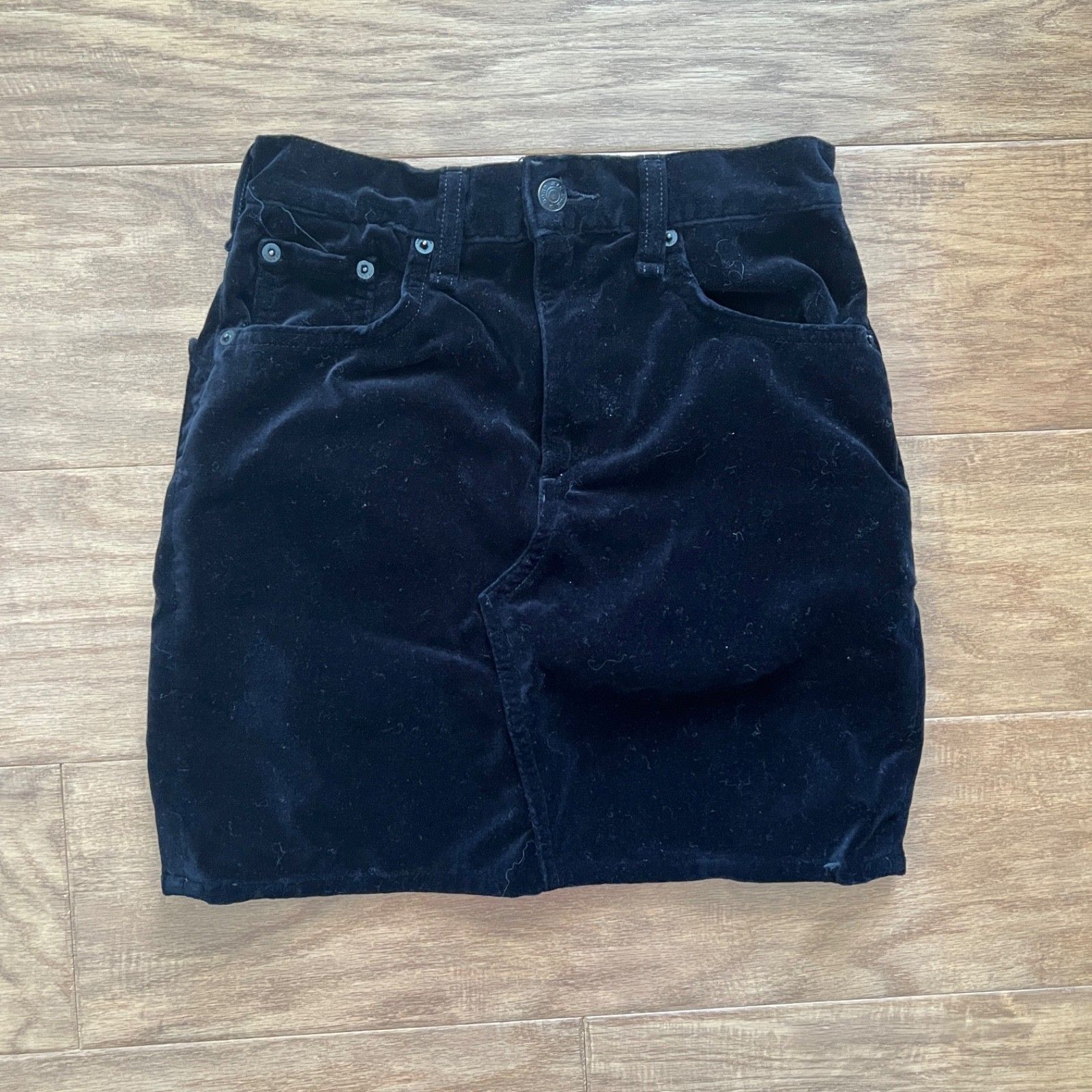Rag & Bone Jean Mini Skirt Size 24 Black Velvet